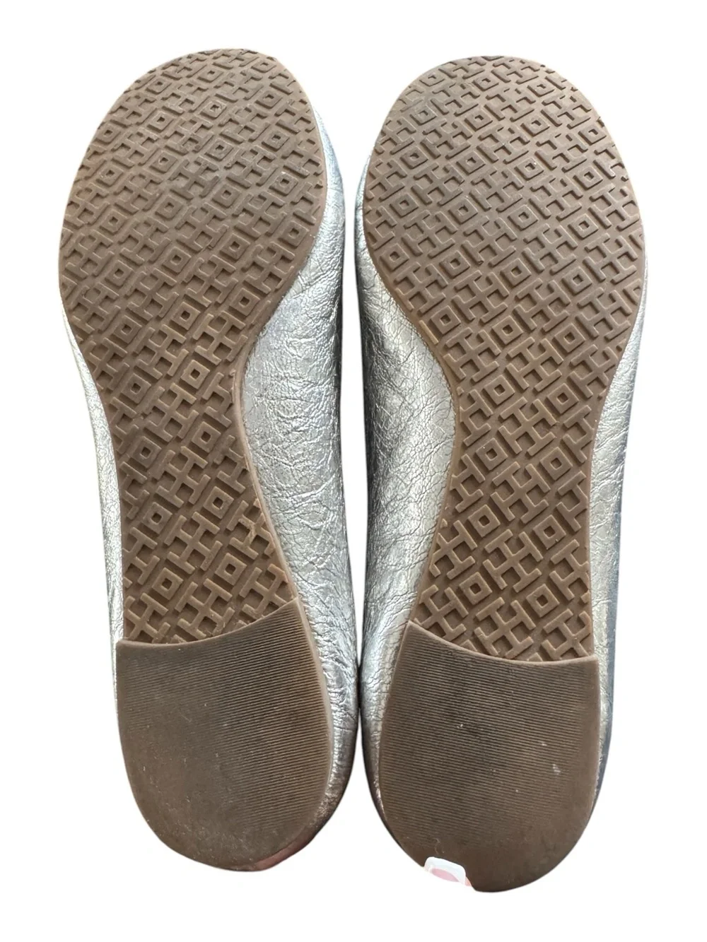 Tory Burch Metallic Silver Logo Ballet Flats